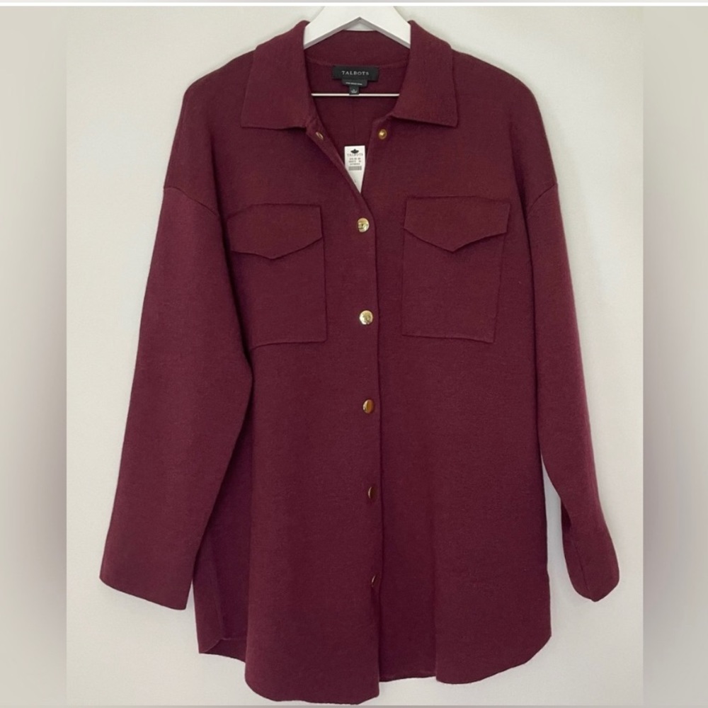 NWT Talbots maroon 100% Marino wool Shacket